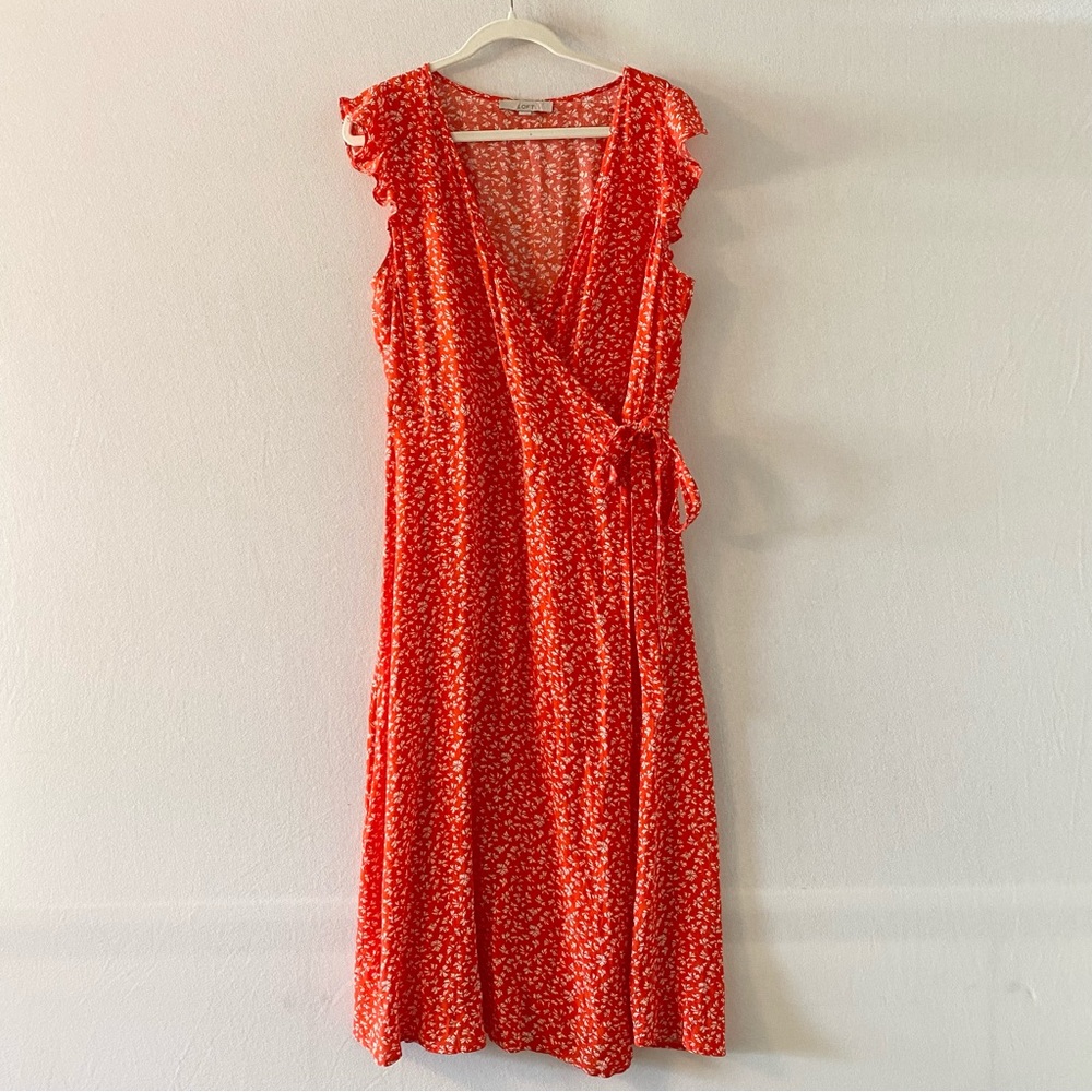 LOFT Red Floral Wrap Dress Size Medium